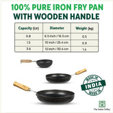 Pre-Seasoned Black Iron Mini Fry Pan With Wooden Handle - Very Small, 16.5cm, 6.5 Inch, 0.8 Ltr, 0.5 Kg | Induction Friendly, Pre-Seasoned Fry Pan, 100% Pure & Toxin-Free, No Chemical Coating